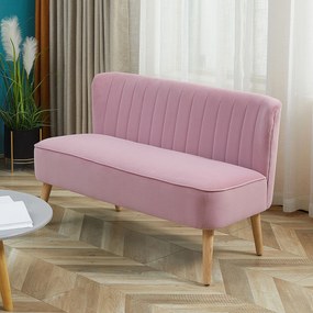 Sofa 2 locuri din stofa HOMCOM Canapea tapitata Canapea dubla Mobilier de living Canapea din lemn Material textil moale Spuma de poliester Roz 117 x 56,5 x 77 cm | Aosom Romania
