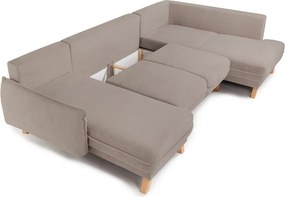 Colțar taupe extensibil/cu spațiu de depozitare cu tapițerie din catifea reiată (cu colț pe partea dreaptă/în formă de "U") Tori – Bonami Selection