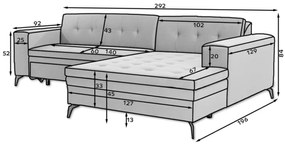 Coltar extensibil dreapta 4 locuri ELTAP, Sol-34, Solange, 292x196x84 cm, lemn/poliester, bej deschis