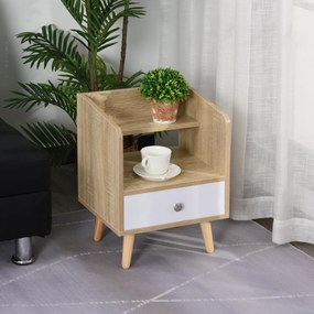 HOMCOM Noptieră cu Sertar și Raft, Mobilier Compact pentru Dormitor sau Sufragerie, Economie Spațiu, Lemn, Alb | Aosom Romania