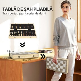 SPORTNOW Tablă de Șah Pliabilă pentru Șah și Dame cu Compartimente, din Lemn și Metal, 38.5x38.5x2.8 cm, Alb și Negru | Aosom Romania