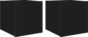 vidaXL Comode TV de perete cu lumini LED, 2 buc., negru, 30,5x35x30 cm