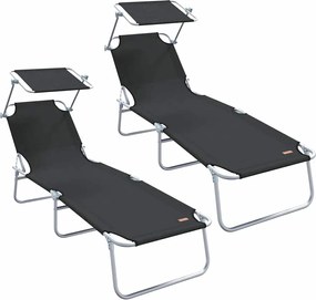 vidaXL Șezlong 2 pcs Negru 58 x 188 x 77cm Poliester