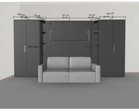 Set pat rabatabil dublu cu somiera inclusa NOVA cu canapea si 2 dulapuri Acordeon (100 cm) - Nova FULL Wardrobes &amp; Case Double Sofa SET (150X200)