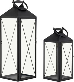 Lanterne decorative Casa, oțel/vidră, negru, set de 2
