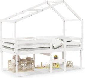 vidaXL Pat înalt cu acoperiș, alb, 80x200 cm, lemn masiv de pin