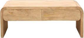 Măsuță de cafea dreptunghiulară din lemn de mango, natur, cu 2 sertare și blat curbat în cascadă, finisaj mat, 46,5 x 120 x 60,5 cm, „Losail”