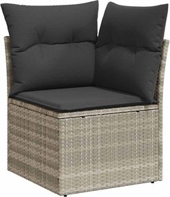 vidaXL Canapea de colț cu pernă de grădină, gri deschis, poliratan