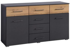 Comoda gri metalic/ stejar wotan 140x81x42cm BOSTON EXTRA