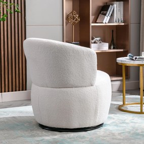 Scaun Birou Girevol din Pluș Teddy cu Pernă Lombară, Bază Metalică Rotativă la 360°, Capacitate 100 kg, 65x70x73 cm, Alb