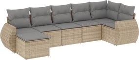 vidaXL Set canapele de grădină, 7 piese, cu perne, bej, poliratan