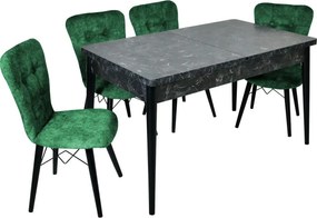 Set masa extensibila cu 6 scaune tapitate Homs cristal  nuc-verde 170 x 80 cm
