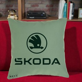 Perna Personalizata cu emblema Skoda, 40x40 cm, Verde, Husa Detasabila, Perna Inclusa, BEKZ®