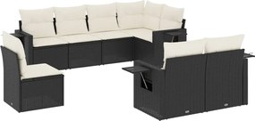vidaXL Set mobilier de grădină cu perne, 8 piese, negru, poliratan