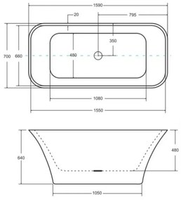 Cada baie freestanding dreptunghiulara, compozit, negru alb, 160x70 cm, Besco Assos Negru/Alb