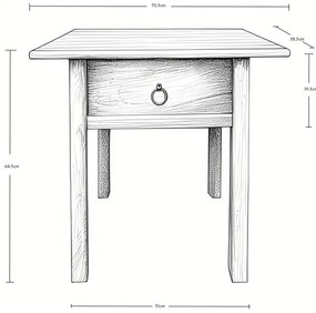 Noptieră din lemn masiv reciclat, cu sertar, H64 cm, aspect vintage