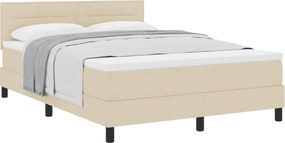 vidaXL Pat cu arcuri cu saltea cu headboard Crem 140 x 190 cm țesătură