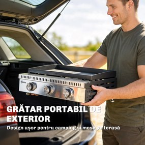 Grătar pe Gaz Outsunny, portabil de masă, cu tavă pentru grăsime, culoare neagră. | Aosom Romania
