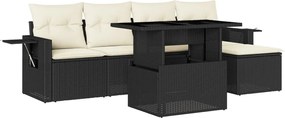 vidaXL Set mobilier de grădină cu perne, 6 piese, negru, poliratan