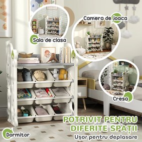 AIYAPLAY Etajeră pentru Copii, Organizator de Depozitare Jucării cu 4 Niveluri și 9 Coșuri, 77x42x94 cm, Crem Alb | Aosom Romania