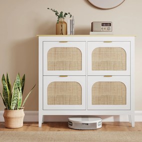 HOMCOM Zapatero Estrecho con 4 Puertas de Ratán Estantes Ajustables para 20 Pares de Zapatos 105x24x95,5 cm Alb | Aosom Romania