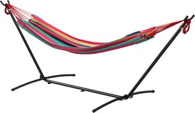 Outsunny Hamac cu Suport 310x117 cm pentru Camping cu Înălțime Reglabilă și Geantă de Transport, Capacitate 120 kg, Dungi Portocalii și Roșii | Aosom Romania