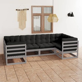 3077296 vidaXL Set mobilier de grădină cu perne, 6 piese, gri, lemn masiv pin