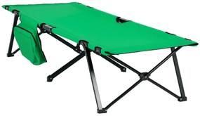 Outsunny Pat de camping, pat pliabil, pat pliabil cu buzunar lateral, suport pentru băuturi, suportând până la 136 kg, cadru din oțel Oxford Verde+Negru 190 x 65 x 40 cm | Aosom Romania
