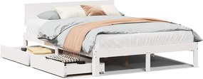 vidaXL Cadru de pat cu sertare, alb, 140x190 cm, lemn masiv de pin