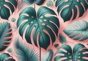Fototapet - Monstera pe roz (147x102 cm)