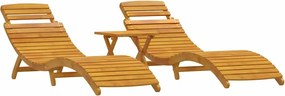 vidaXL Șezlong 3 pcs Maro Lemn Solid de Acacia