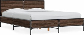 vidaXL Cadru de pat, stejar maro, 140x200 cm, lemn prelucrat și metal