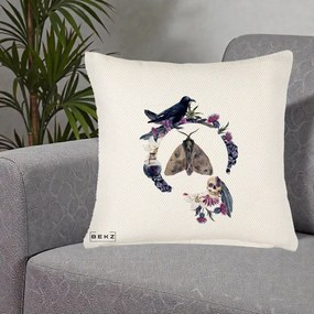 Perna Decorativa Gothic Wreath Corb Moliu Craniu, 40x40 cm, Crem Reliefat, Husa Detasabila, Perna Inclusa, BEKZ®