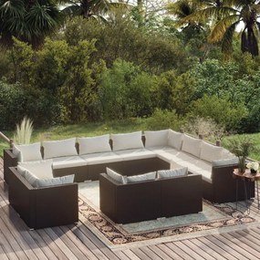 3102887 vidaXL Set mobilier de grădină cu perne, 12 piese, negru, poliratan
