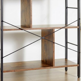 HOMCOM Bibliotecă cu 5 Rafturi, Compartimente Deschise, 77 x 30 x 157,5 cm, Maro Rustic și Negru | Aosom Romania