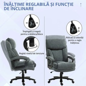 HOMCOM Scaun de Birou cu Spătar Înalt și Înălțime Reglabilă, 68,5x79x117-125 cm, Gri | Aosom Romania