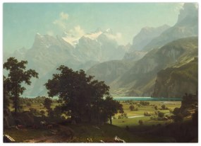 Tablou pe sticlă - Albert Bierstadt, Lake Lucerne, reproducere (70x50 cm)