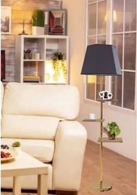 Lampadar cu 3 masute lemn corp metal ,auriu-gri Homs, 170 cm,40031