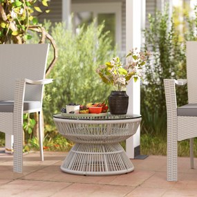 Outsunny Masă de cafea de grădină rotundă, masă auxiliară din rattan și blat de sticlă temperată Ø 60 x 37H cm | Aosom Romania