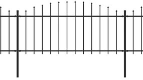 Gard de gradina cu varf sulita, negru, (0,5-0,75) x 5,1 m, otel 1, 50-75 cm, 5.1 m
