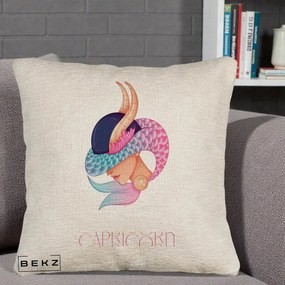 Perna Personalizata Zodiac Capricorn Cowgirl, 40x40 cm, Bej Canapea, Husa Detasabila, Perna Inclusa, BEKZ®