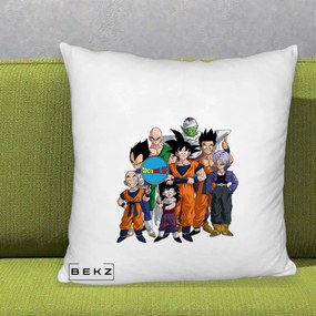 Perna Personalizata Dragon Ball Z Grup Complet, 40x40 cm, Alb Pufos, Husa Detasabila, Perna Inclusa, BEKZ®