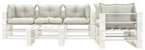 Set mobilier de gradina din paleti cu perne bej, 6 piese, lemn Bej si alb, 1