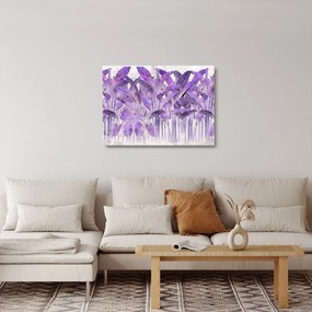 Tablou pe sticlă - Frunze violet în tencuială (70x50 cm)