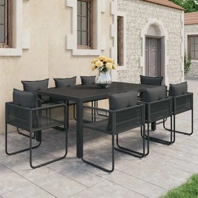 3060105 vidaXL Set mobilier de masă, 9 piese, negru, ratan PVC
