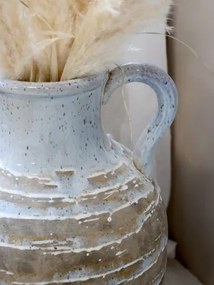 Vază decorativă cu mâner, stil rustic artizanal, culoare naturală teracotă, din ceramică, „Aurelia”