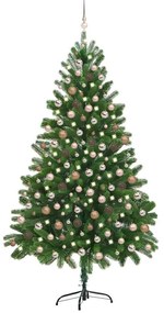 vidaXL Brad Crăciun pre-iluminat artificial set globuri, verde, 210 cm