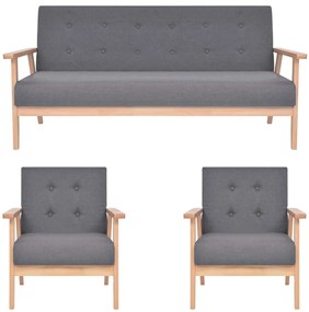 vidaXL Set de canapele, 3 piese, gri închis, material textil