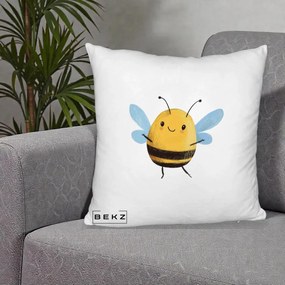 Perna Decorativa Buburuza pe Trifoi cu Patru Foi, 40x40 cm, Alb Pufos, Husa Detasabila, Perna Inclusa, BEKZ®