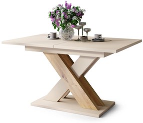 Mazzoni KARO Bej (Șampanie)/Stejar Artisan – MASĂ/MĂSUȚĂ CAFEA MODERNĂ CU BLAT EXTENSIBIL până la 180 cm